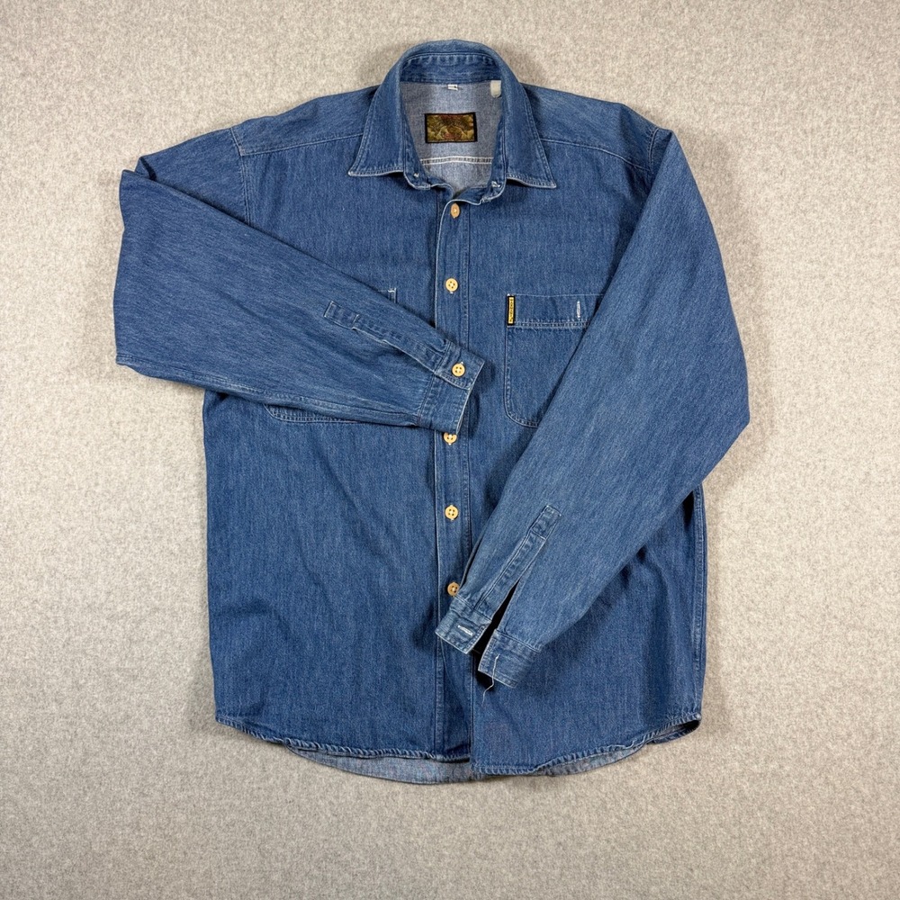 VTG 90s Armani Jeans Denim Shirt Mens S Oversized Blue Long Sleeve Button Down